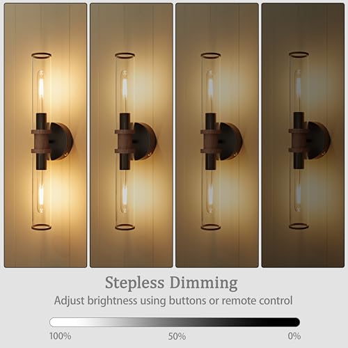 Black & Walnut Wireless Battery Operated Wall Sconces with Remote
