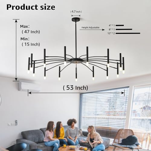 53" Black Modern Chandelier 15