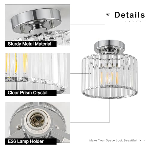Crystal Chrome Semi Flush Ceiling Light 8.66 Inch
