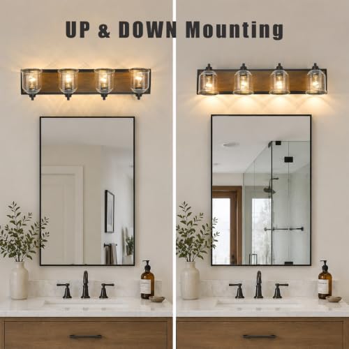 32" 4 Light Farmhouse Bathroom Vanity Light with Bubble Glass