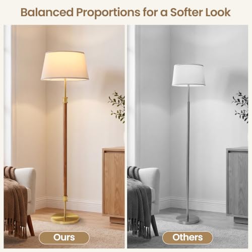 Mid Century Floor Lamp (Natural Oak & Gold)