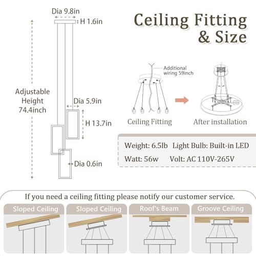 Modern LED Chandelier Adjustable Hanging Black Pendant Light Fixture 3