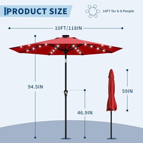9FT Solar LED Patio Umbrella with Tilt & Crank