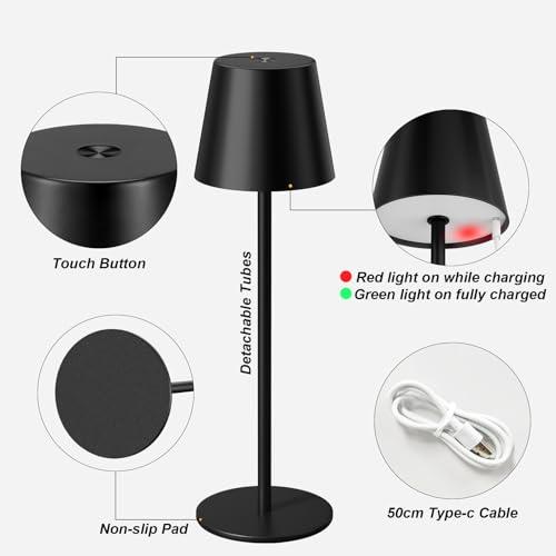 20" Black Cordless Table Lamp Rechargeable