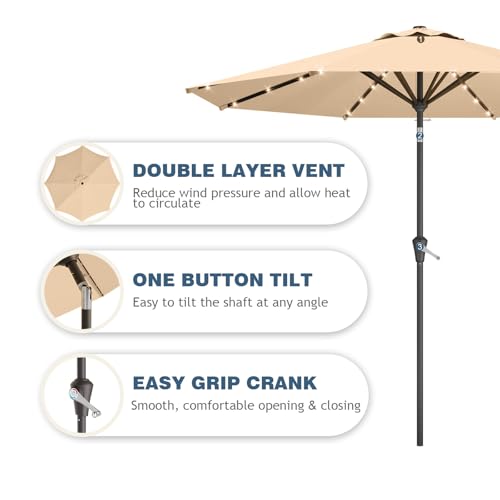 9FT Patio Umbrella with Solar Lights