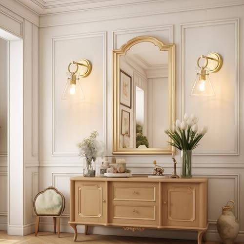 Gold Wall Sconces Set of 2 Vanity Light Fixture for Bathroom