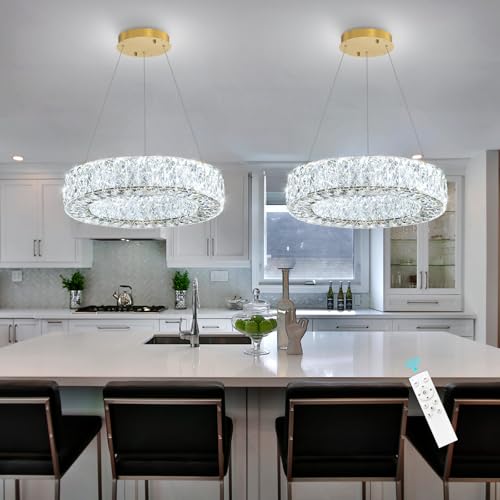 16 Inch Chandelier Glam Dimmable LED Crystal Chandeliers Luxury Round Pendant Lighting Fixtures for Dining Room Bedrooms Gold