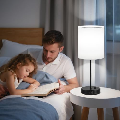 White Black Touch Lamps for Bedroom Set of 2 (2 Count)