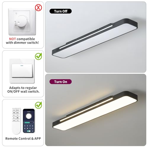 Modern LED Ceiling Light with Remote 39in Flush Mount Light Fixture