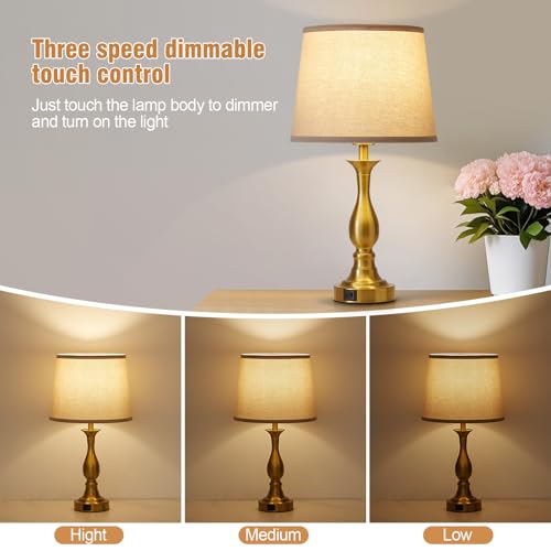 Bedside Table Lamp Touch Control Bedroom Lamps with USB A and C Charging Port 3 Way Dimmable Touch Lamps for Nightstand Living Room Bedroom Dorm Home Office Reading (2 Count)