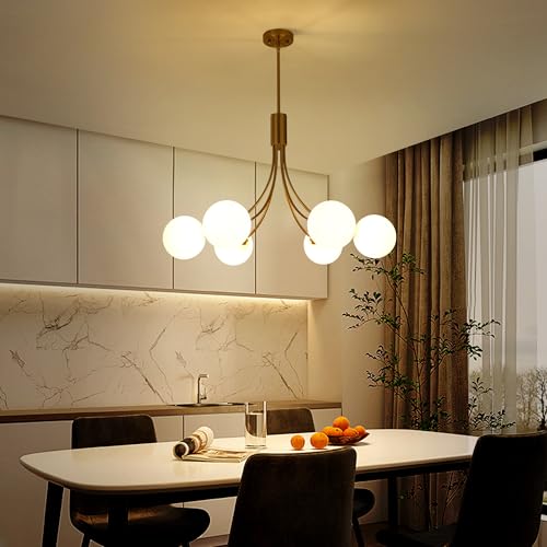 6 Light Modern Farmhouse Gold Chandeliers for Dining Room Light Fixture (6 Count)