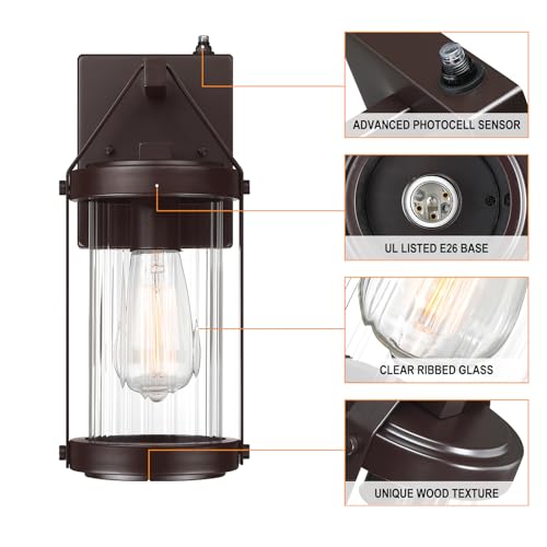 Dusk Dawn Sensor Outdoor Wall Sconce Brown Exterior Porch Lantern