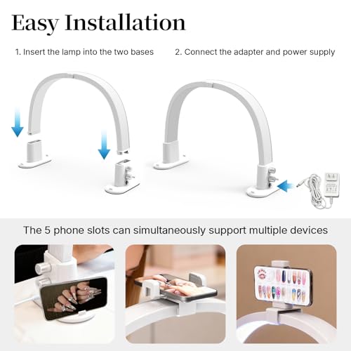 Half Moon Nail Lamp for Desk Portable Nail Desk Lamp with Phone Holder