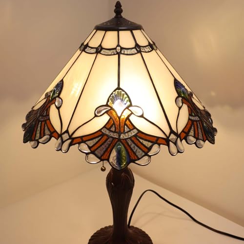 L10025 Baroque Tiffany Style Stained Glass Table Lamp with 17 inches Wide Handmade Lampshade for Bedside Bedroom Living Room