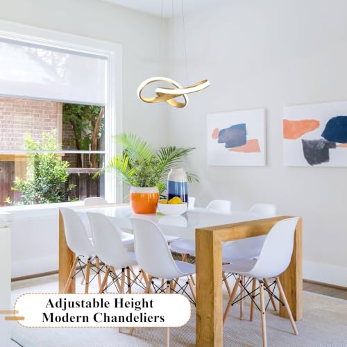 LED Chandelier Modern Pendant Light Fixture 2 Pack Simple Irregular Streamline Ring Light Gold with 4500K and 59" Height Adjustable Hanging Lamp for Kitchen Island Hallway Foyer Corridor