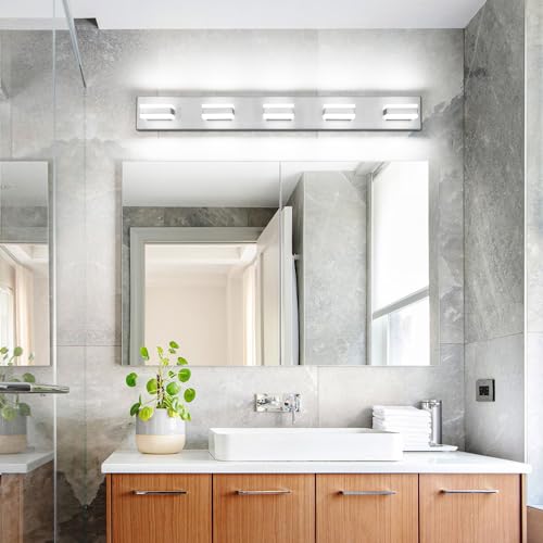 5 Light Bathroom Vanity Light Brushed Nickel Bathroom Vanity Light Fixtures Over Mirror Led Lights for Restroom Nickel ETL Listed