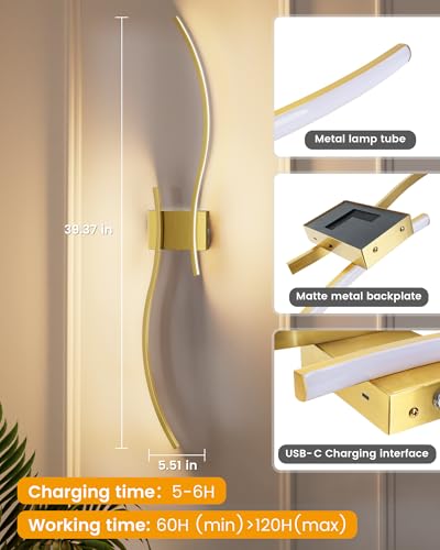 39.4 Inch Battery Operated Wall Sconce Set of 2 (2 Count)