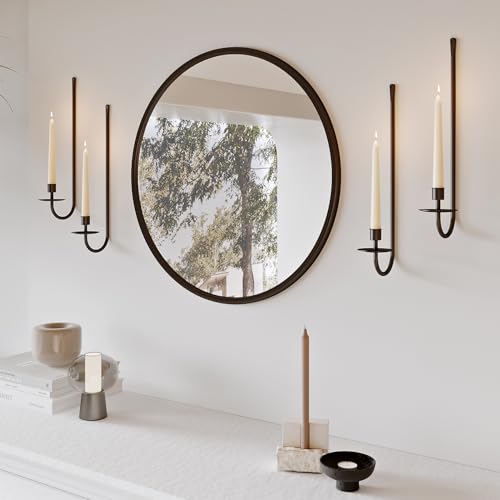 Metal Wall Candle Sconce Holder Set of 4 Wall Mount Candle Holder Pillar Holder Black Modern Wall Candle Sconces Hanging for Living Room Farmhouse Fireplace Wedding (4 Count)