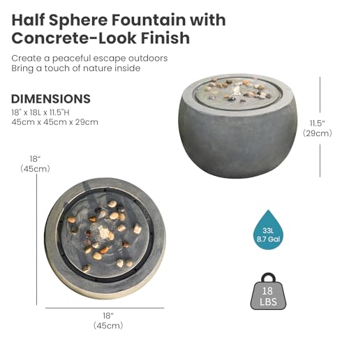 Garden Medium Water Fountain Outdoor Bubbler Water Feature Indoor with Lights & Pump and Pebbles Waterfall Fountains for Patio Deck Yard Home Decor Gray