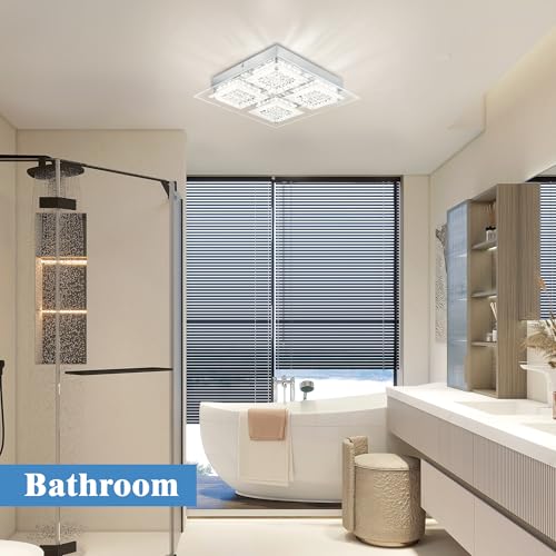 LED Ceiling Light Square Crystal Flush Mount Ceiling Light Chrome Dimmable