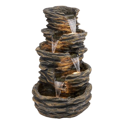 39" Tall Outdoor 5 Tiered Natural Look Rock Water Floor Fountain with Replaceable Lights