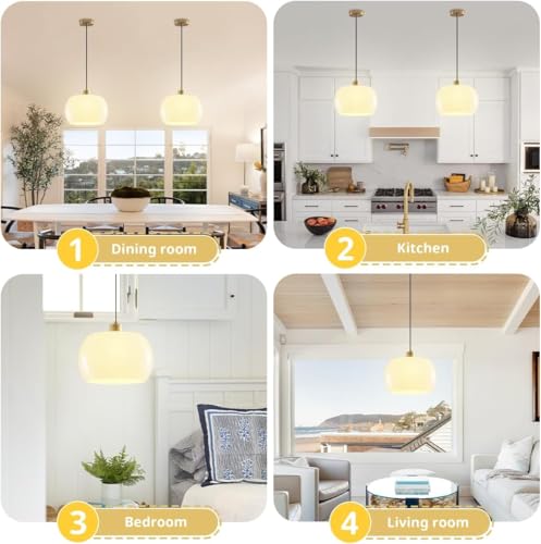 Mid Century Chandelier Light 3 Pack Kitchen Island Light Fixtures Milk Yellow Glass Shade Gold Adjustable Flush Mount Light for Living Room Entryway Bedroom