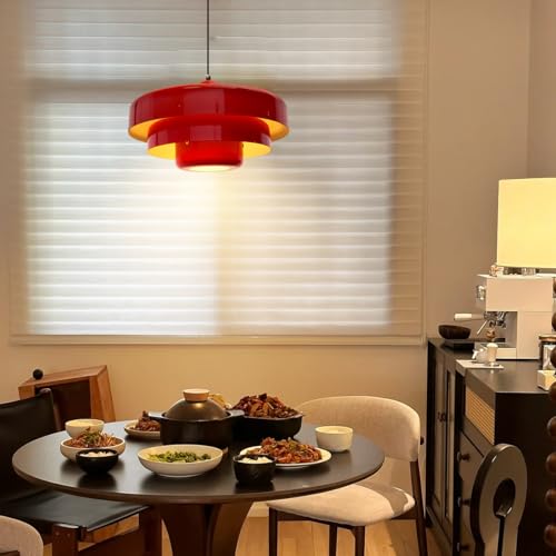 13.8" Red Pendant Light Industrial Dining Table Ceiling Light