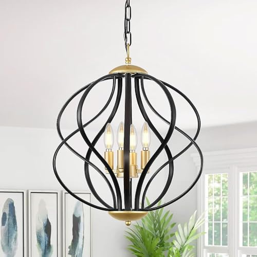 Modern Black and Gold Chandelier for Dining Room