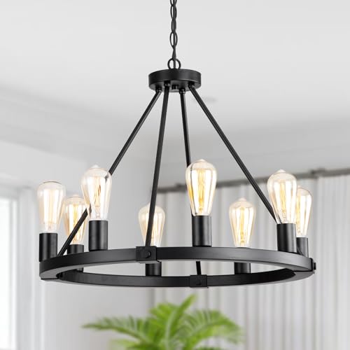 23.6" 8 Lights Wagon Wheel Chandelier