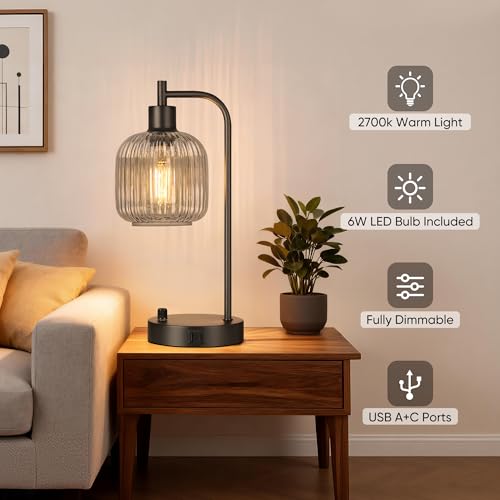 Grey Glass Table Lamps Set of 2