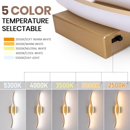 Gold Curved Bathroom Vanity Light Fixture Over Mirror