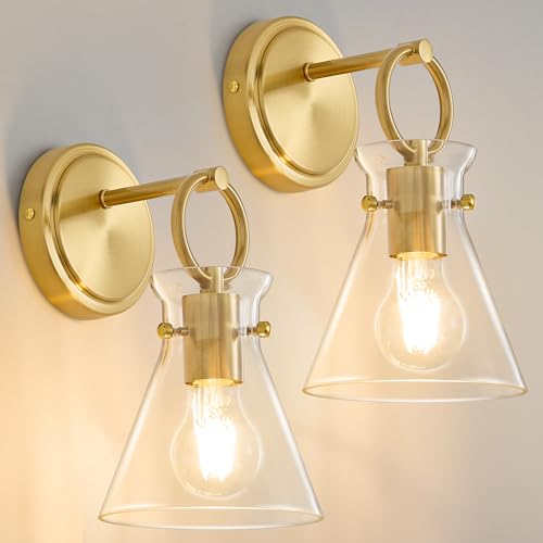 Gold Wall Sconces Set of 2 Vanity Light Fixture for Bathroom