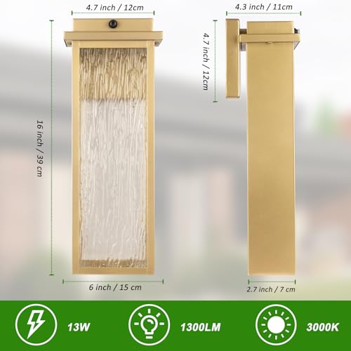 16" Dusk to Dawn LED Gold Outdoor Light Fixtures Wall Mount 2 PK (2 Count)