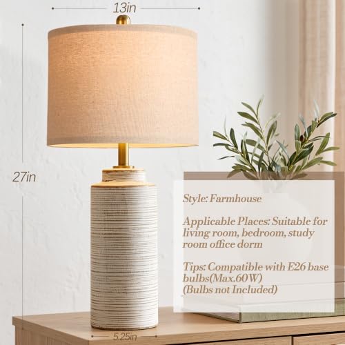 27" Vintage Ceramic Table Lamp Set of 2 (Off-White)