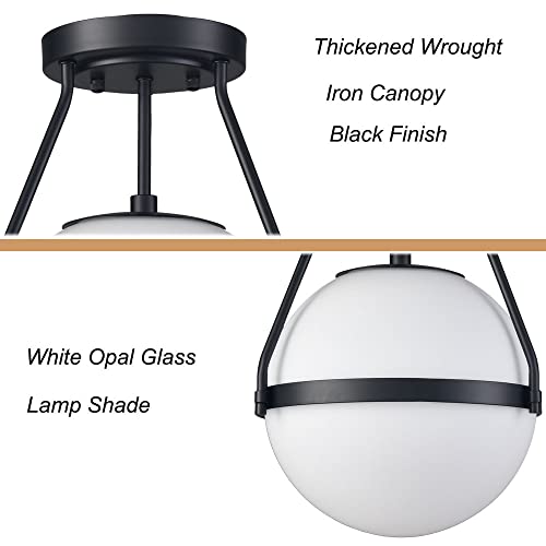 Mid Century Black Globe Ceiling Light