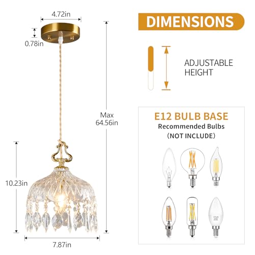 Brass Vintage Glass Pendant Light Crystal Hanging Light Fixtures