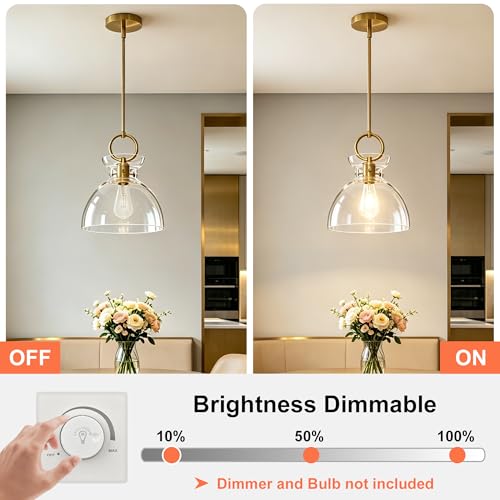 Gold Pendant Light Kitchen Island with 9.84'' Clear Glass Shade