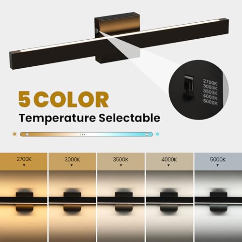 24 Inch Modern Vanity Light Black Bathroom Lighting Fixture with Up & Down Lighting 5CCT Dimmable LED Vanity Light Bar Over Mirror for Bathroom Bedroom Restroom