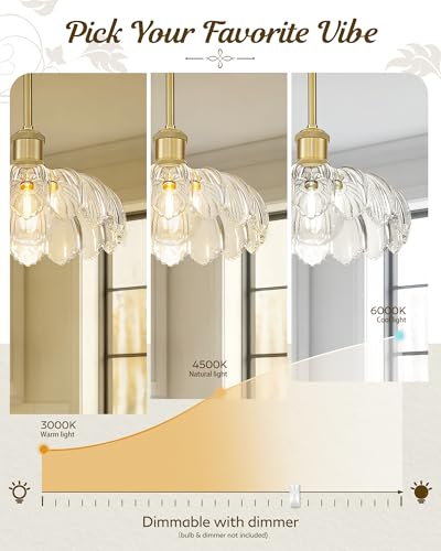 Vintage Gold Flower Glass Pendant Light for Kitchen Island