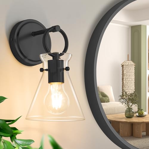 Wall Sconce for Bathroom 6" Clear Glass Shade Black 1 Pack