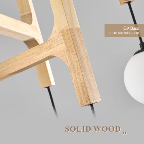 Natural 6 Light Wooden Chandelier with Milk Glass Globe L28 Inch
