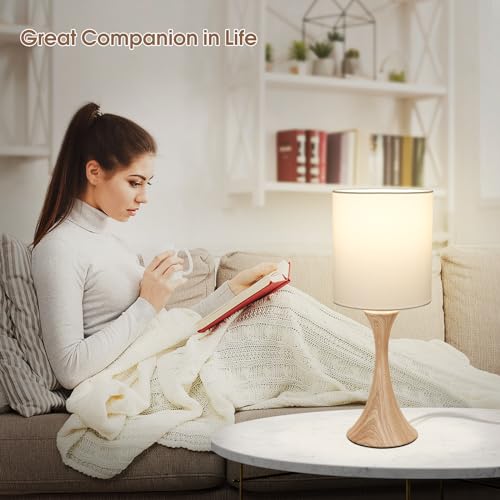 Dimmable Wood Grain Metal Table Lamp