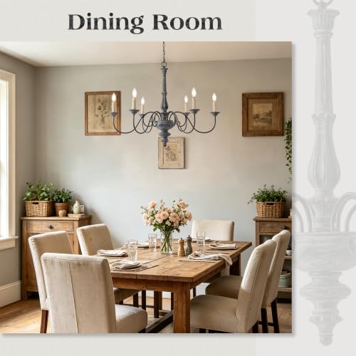 6 Light French Country Chandelier Rustic Wooden Chandelier Light Fixture for Dining Room