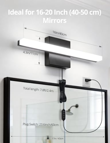 Black Plug in Vanity Light Bar Corded for Bathroom Lighting Fixture No Wiring
