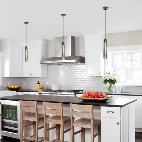 Lighting Smokey Crystal Pendant Light Antique Brass Gold Hanging Light Fixture Mid Century Modern Long Tube Pendant Light for Kitchen Island Dining Room Bedroom
