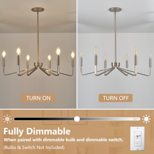 6 Light Brushed Nickel Candle Chandelier for Dining Room