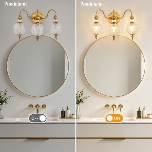 Vintage 3 Light Bathroom Vanity Light Over Mirror (Antique Gold & Clear / 3-Light)