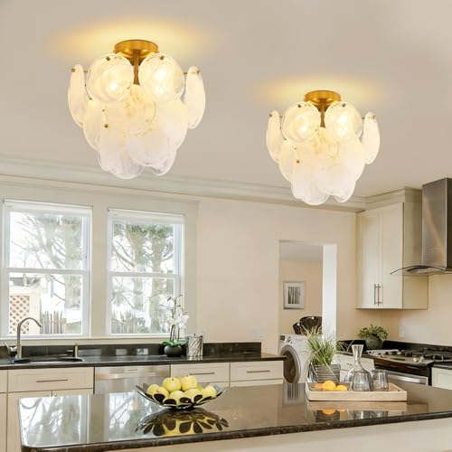 4 Lights Gold Glass Ceiling Light Fixture