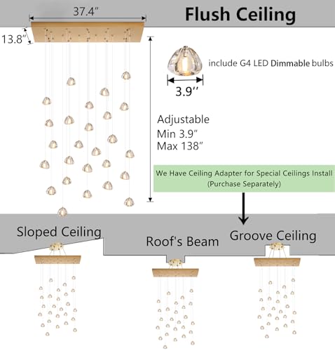 LED Rectangular Chandeliers for Living Room Dining Room Light Dimmable High Ceiling Pendant Lights Fixtures Lighting 26