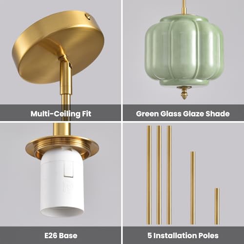 Vintage Green Glass Pendant Lights 9.8 Inch Mid Century Modern Hanging Ceiling Light